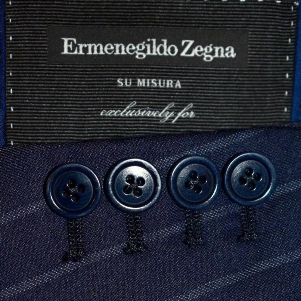 46R Ermenegildo Zegna CURRENT TROFEO Navy Blue Striped SUIT Pleated 36